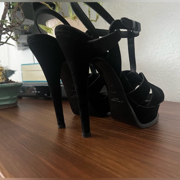 YSL SAINT LAURENT BLACK VELVET 105 TRIBUTE PLATFORM SANDALS SIZE 37.5/7.5 - Picture 12 of 16